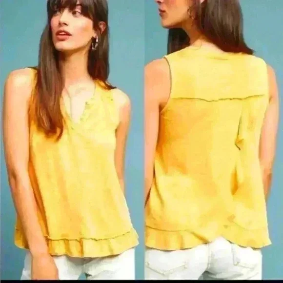 Anthropology Maeve Yellow Ruffled Rib Halter Tank Size XS​ - Picture 2 of 4